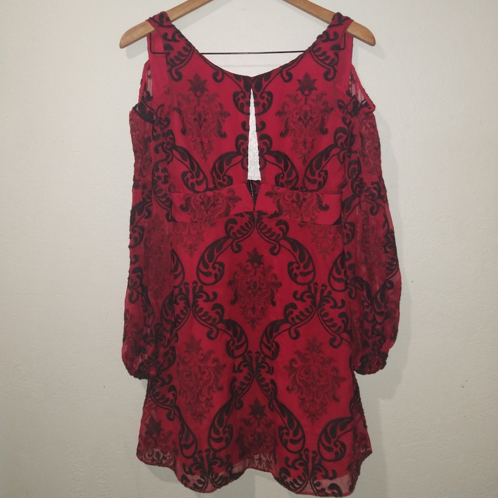 FREE PEOPLE Want to Want Me Red/Black Embroidery Mini Dress - Picture 6 of 11